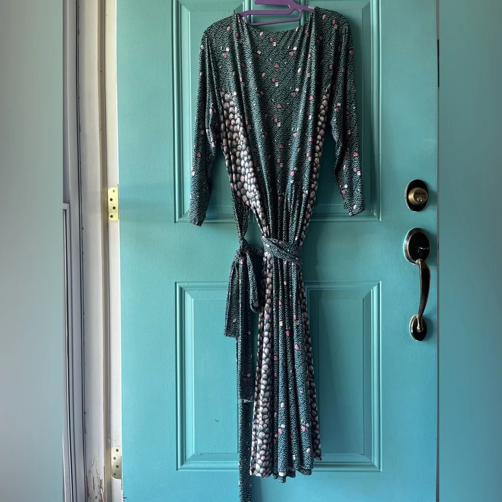 Boden Anna Jersey Floral polka dot Belted Midi Dress Green Women's Size 16 Long - Picture 14 of 16